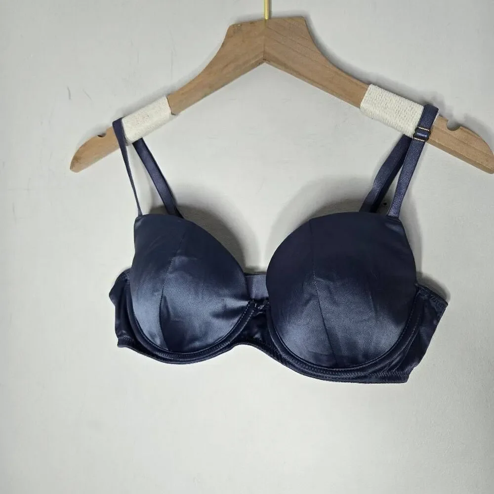 Victoria's Secret Dream Angels Bra Size 34C Lined Demi Satin Blue